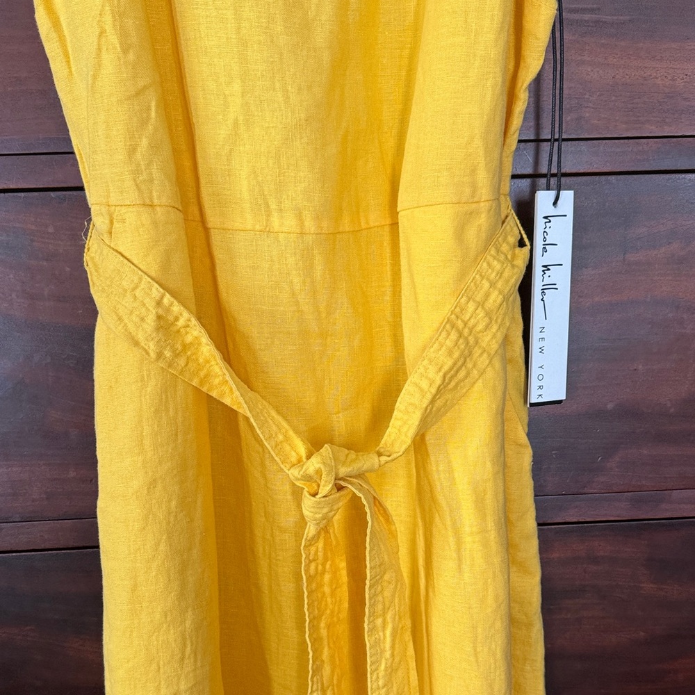 Yellow Linen Sleeveless Dress - Picture 2 of 7